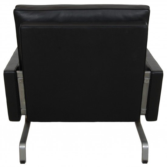 Poul Kjærholm PK-31 lounge chair reupholstered in black aniline leather