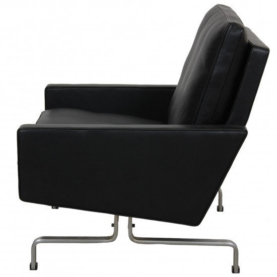 Poul Kjærholm PK-31 lounge chair reupholstered in black aniline leather