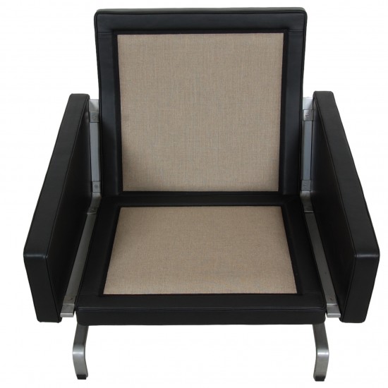 Poul Kjærholm PK-31 lounge chair reupholstered in black aniline leather