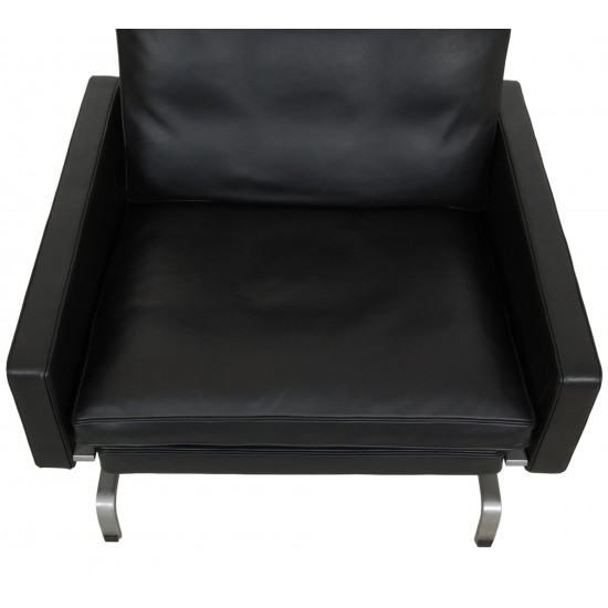 Poul Kjærholm PK-31 lounge chair reupholstered in black aniline leather