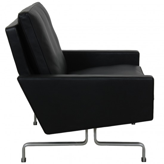 Poul Kjærholm PK-31 lounge chair reupholstered in black aniline leather