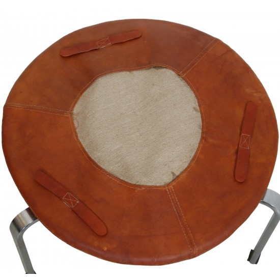 Poul Kjærholm PK-33 footstool in cognac leather by E. Kold Christensen