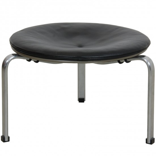 Poul Kjærholm PK-33 footstool in black leather from the 1990s