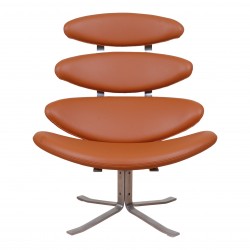 Poul M Volther Corona chair newly upholstered with cognac bison leather