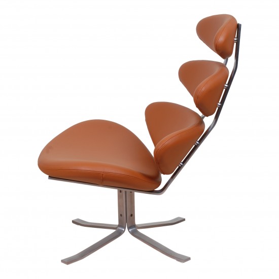 Poul M Volther Corona chair newly upholstered with cognac bison leather