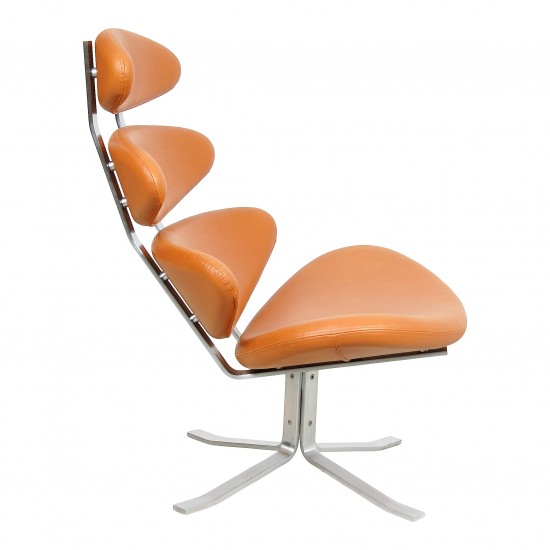 Poul Volther Corona chair newly upholstered with cognac aniline leather