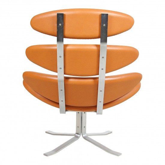 Poul Volther Corona chair newly upholstered with cognac aniline leather