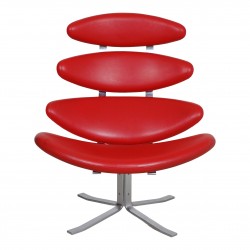 Poul M Volther Corona Armchair with red leather Poul M Volther Corona Armchair with red leather
