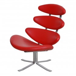 Poul M Volther Corona Armchair with red leather Poul M Volther Corona Armchair with red leather