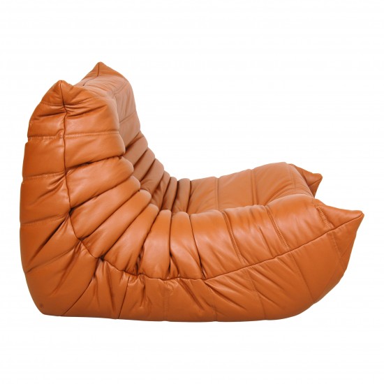 Michel Ducaroy Togo lounge chair reupholstered in cognac leather