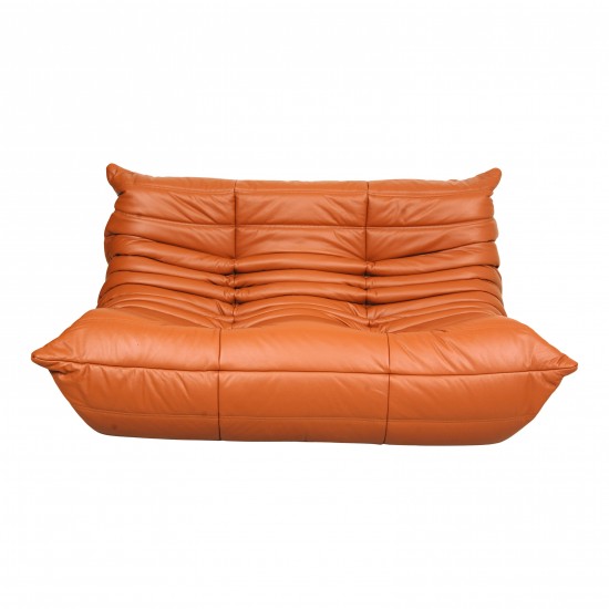 Michel Ducaroy Togo 2-seater sofa newly upholstered in cognac classic leather