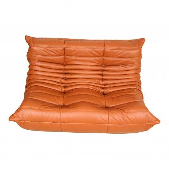 Michel Ducaroy Togo 2-seater sofa newly upholstered in cognac classic leather