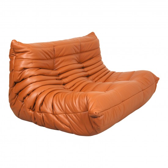 Michel Ducaroy Togo 2-seater sofa newly upholstered in cognac classic leather