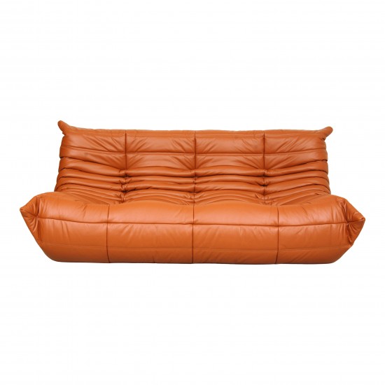 Michel Ducaroy Togo 3-seater sofa newly upholstered in cognac classic leather