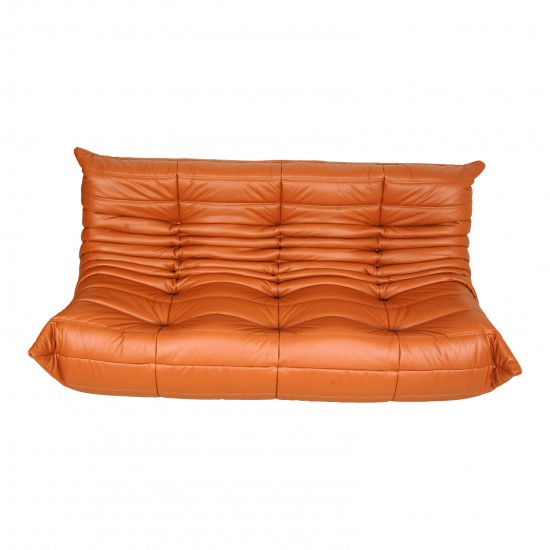 Michel Ducaroy Togo 3-seater sofa newly upholstered in cognac classic leather