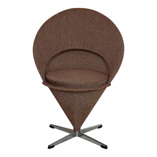 Verner Panton Cone Chair / Kræmmerhusstolen, fuldpolstret med brunt stof