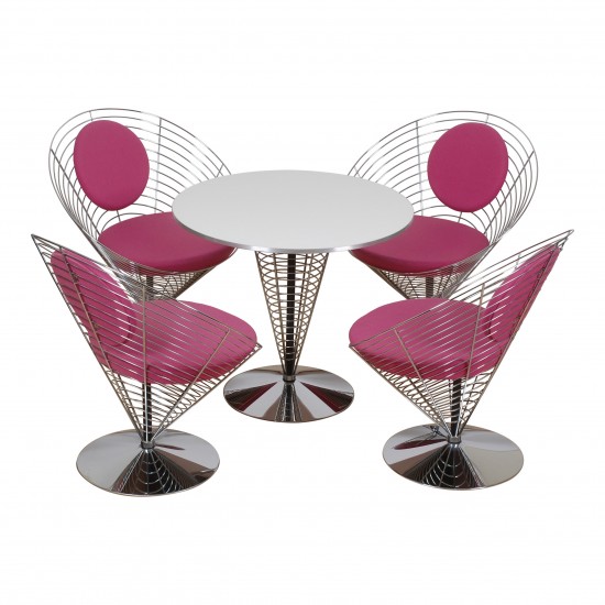 Verner Panton Wire Cone chair set with purple fabric