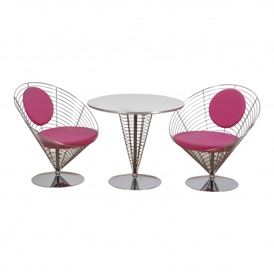 Verner Panton Wire Cone chair set with purple fabric