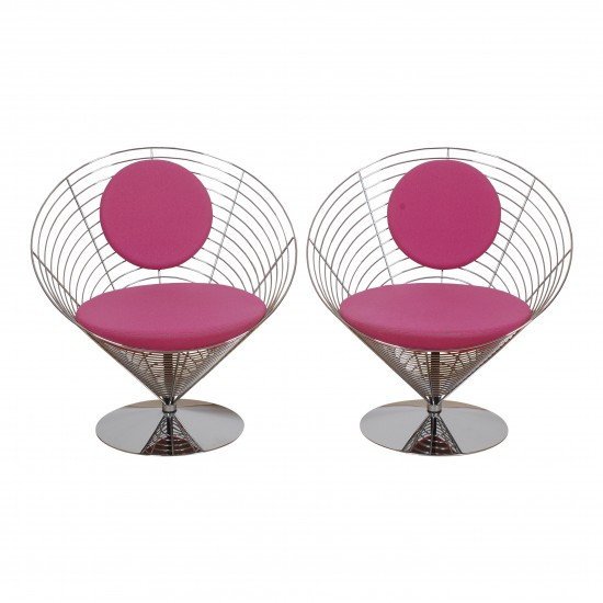 Verner Panton Wire Cone chair set with purple fabric