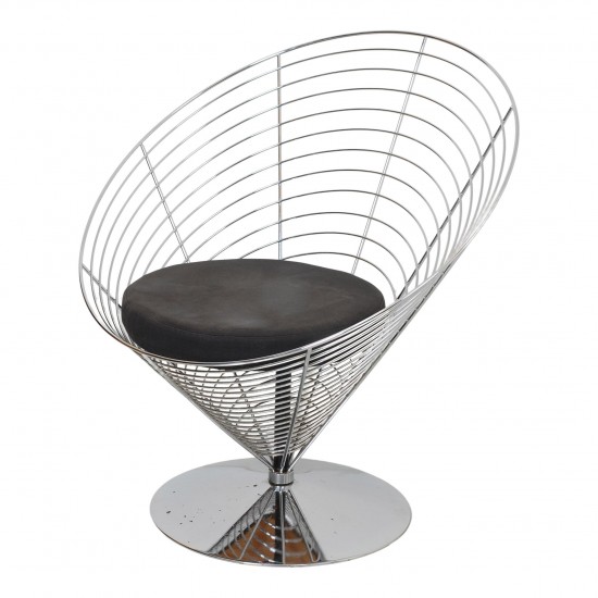 Verner Panton Wire Cone Chair i sort kvadrat stof