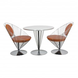 Verner Panton Wire Cone chair sæt med brunt patineret læder Verner Panton Wire Cone chair sæt med brunt patineret læder