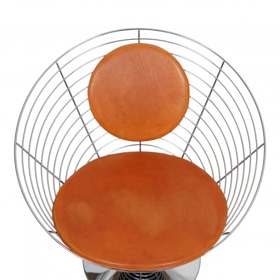 Verner Panton Wire Cone chair Set with brown patinated leather