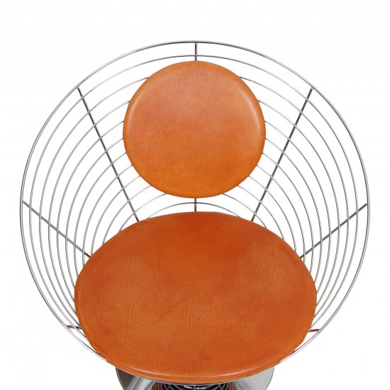 Verner Panton Wire Cone chair Set with brown patinated leather