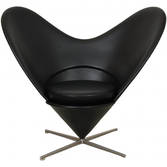 Verner Panton Heart cone chair reupholstered with black classic leather