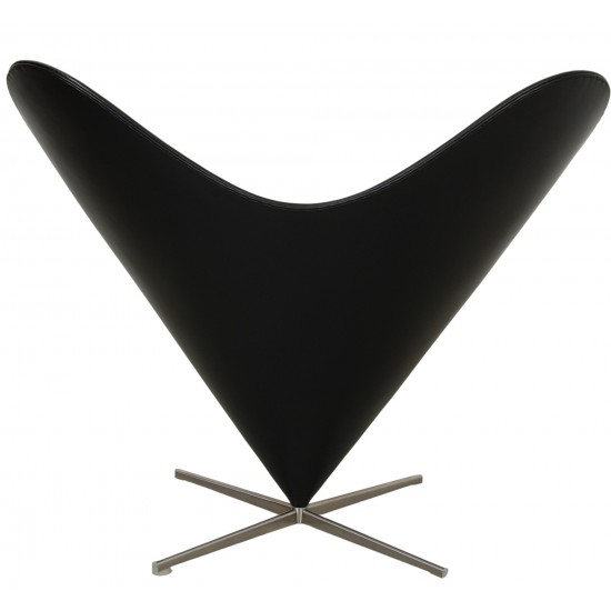 Verner Panton Heart cone chair reupholstered with black classic leather