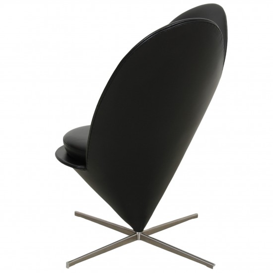 Verner Panton Heart cone chair reupholstered with black classic leather