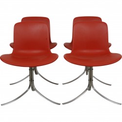 Sæt af fire Poul Kjærholm PK9 stole i rødt læder