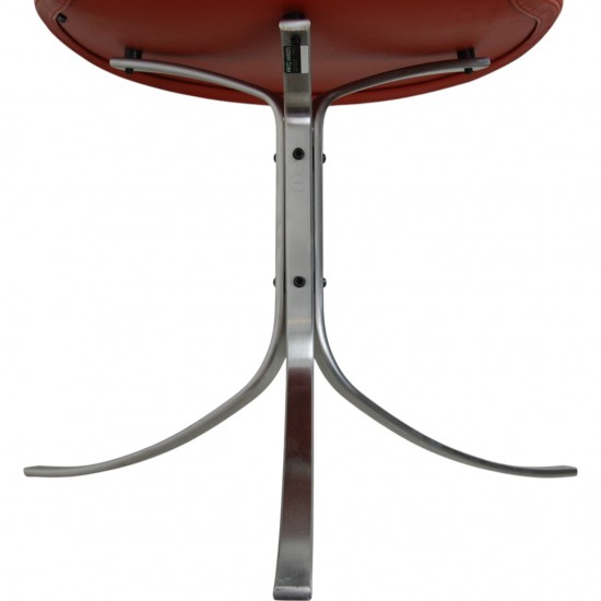 Set of four Poul Kjærholm PK9 chairs in red leather