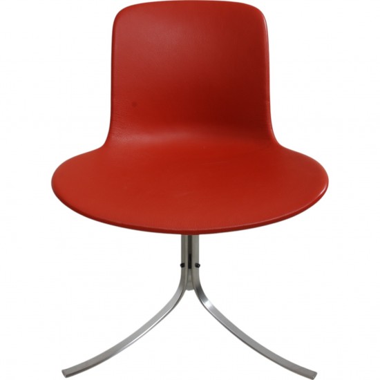 Set of four Poul Kjærholm PK9 chairs in red leather