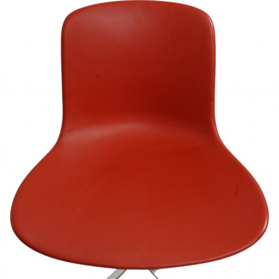 Set of four Poul Kjærholm PK9 chairs in red leather