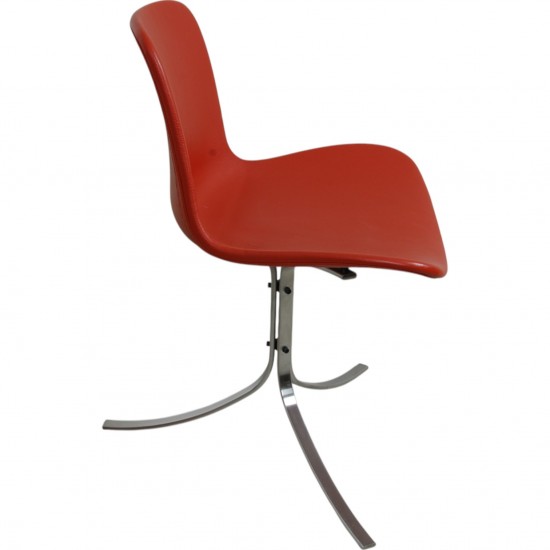 Set of four Poul Kjærholm PK9 chairs in red leather
