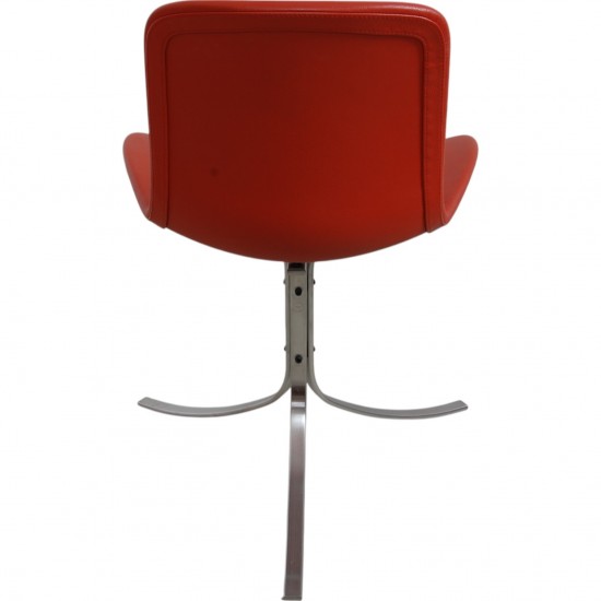 Set of four Poul Kjærholm PK9 chairs in red leather