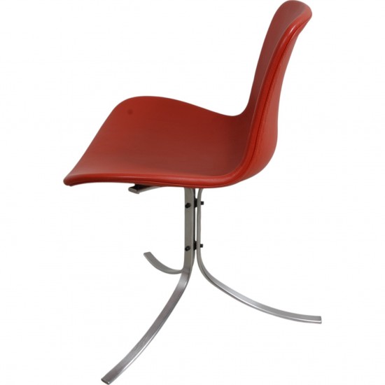 Set of four Poul Kjærholm PK9 chairs in red leather