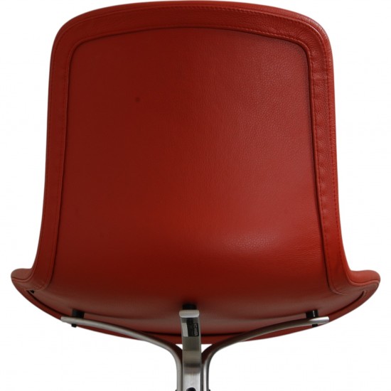 Set of four Poul Kjærholm PK9 chairs in red leather