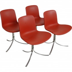 Sæt af fire Poul Kjærholm PK9 stole i rødt læder