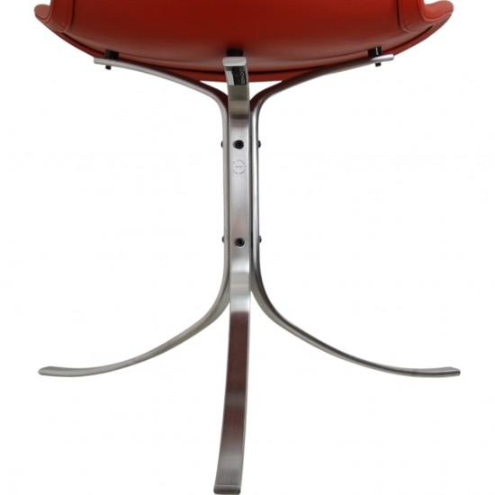 Set of four Poul Kjærholm PK9 chairs in red leather