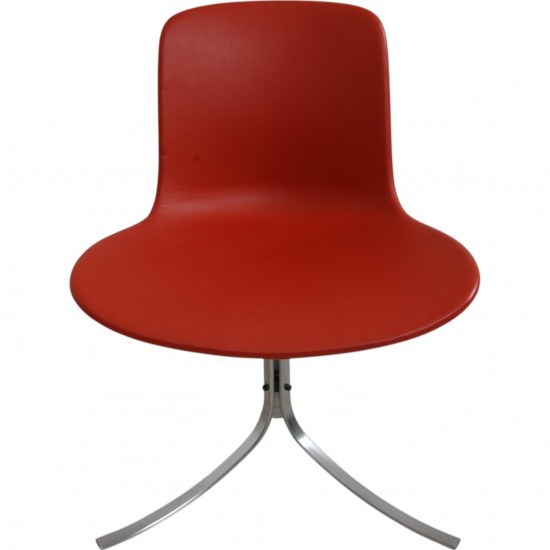 Set of four Poul Kjærholm PK9 chairs in red leather