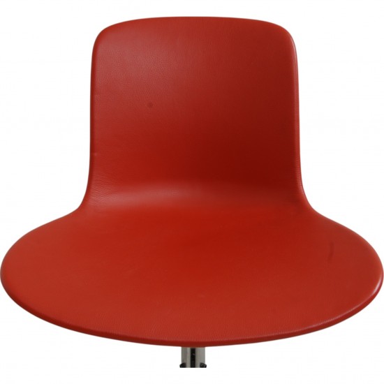 Set of four Poul Kjærholm PK9 chairs in red leather