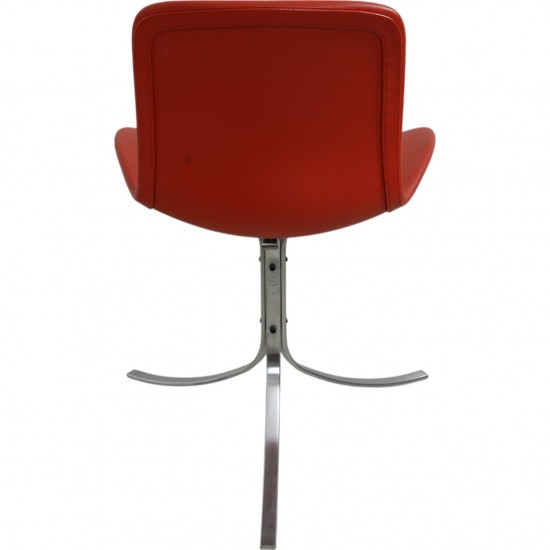 Set of four Poul Kjærholm PK9 chairs in red leather