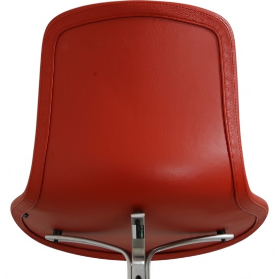 Set of four Poul Kjærholm PK9 chairs in red leather