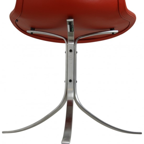 Set of four Poul Kjærholm PK9 chairs in red leather