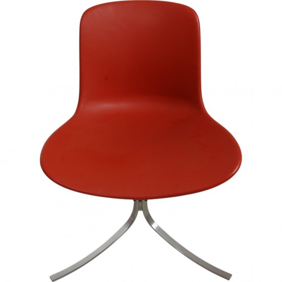 Set of four Poul Kjærholm PK9 chairs in red leather