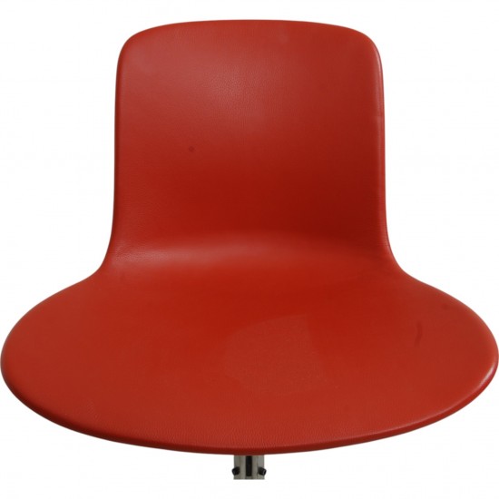 Set of four Poul Kjærholm PK9 chairs in red leather