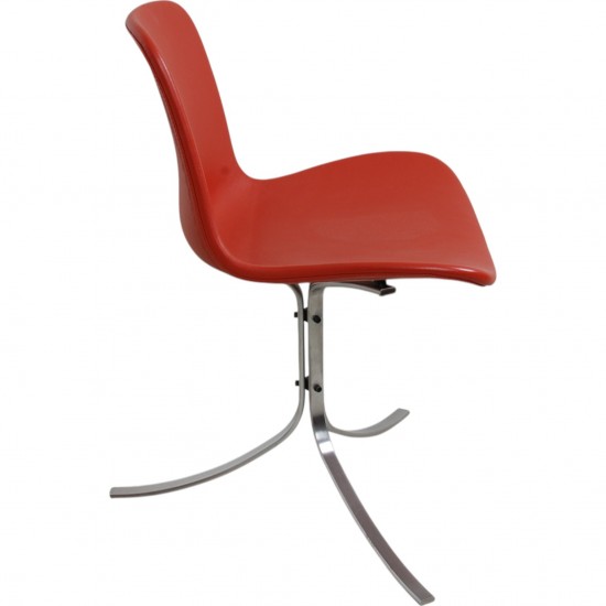 Set of four Poul Kjærholm PK9 chairs in red leather