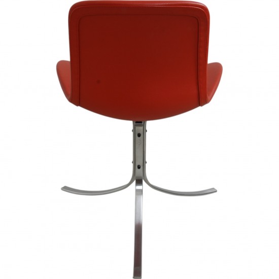 Set of four Poul Kjærholm PK9 chairs in red leather