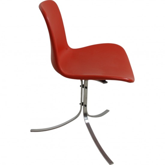 Set of four Poul Kjærholm PK9 chairs in red leather